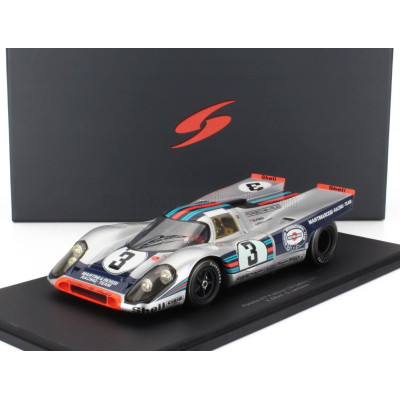 SPARK MODEL PORSCHE 917K 4.9L TEAM MARTINI RACING N 3 WINNER 12h SEBRING 1971 VIC ELFORD - GERARD LARROUSSE - SILVER BLUE 1/18