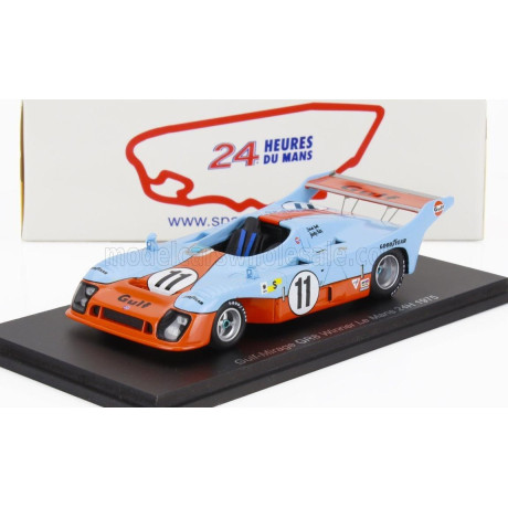 SPARK MODEL MIRAGE GR8 3.0L V8 TEAM GULF RESEARCH RACING N 11 WINNER 24h LE MANS 1975 JACKY ICKX - DEREK BELL - LIGHT BLUE ORANG