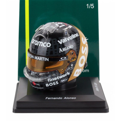 SPARK MODEL BELL HELMET CASCO HELMET F1 FERNANDO ALONSO TEAM ARAMCO COGNIZANT ASTON MARTIN N 14 BRITISH GP 2024 - BLACK GOLD 1/5