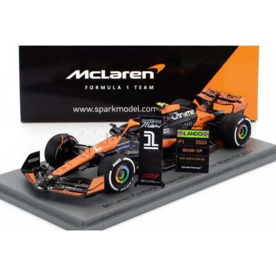 SPARK MODEL McLAREN F1  MCL38 TEAM MCLAREN N 4 WINNER MIAMI GP 2024 FIRST F1 VICTORY LANDO NORRIS - ORANGE BLACK 1/43