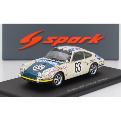 SPARK MODEL PORSCHE 911S COUPE 1991cc S6 TEAM M.MARTIN N 63 24h LE MANS 1969 RENE MAZZIA - PIERRE MAUROY - BEIGE GREEN 1/43