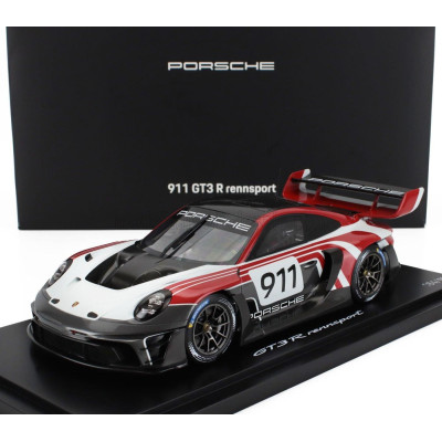 SPARK MODEL PORSCHE 911 992 GT3 R N 911 RACING FLACHT DESIGN COUPE 2021 - CON VETRINA - WITH SHOWCASE - WHITE GREY RED 1/18