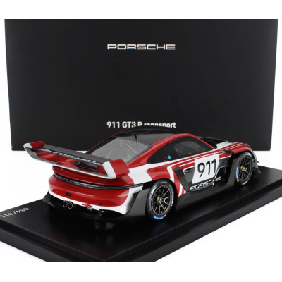 SPARK MODEL PORSCHE 911 992 GT3 R N 911 RACING FLACHT DESIGN COUPE 2021 - CON VETRINA - WITH SHOWCASE - WHITE GREY RED 1/18