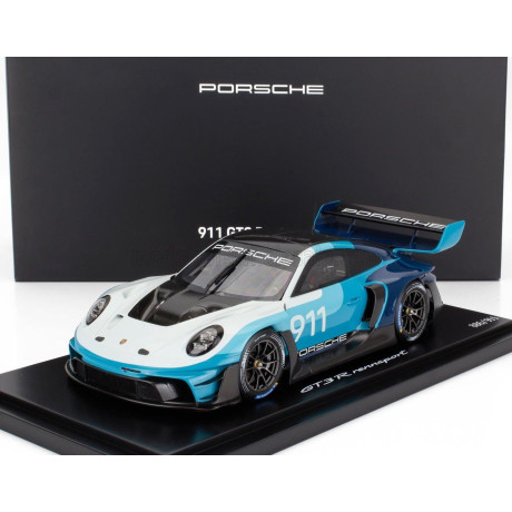 SPARK MODEL PORSCHE 911 992 GT3 R N 911 RACING SPEED ICON DESIGN COUPE 2023 - CON VETRINA - WITH SHOWCASE - 2 TONE BLUE WHITE 1/