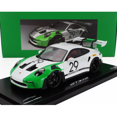 SPARK MODEL PORSCHE 911 992 GT3 RS N 29 RACING COUPE JO SIFFERT TRIBUTE 2023 - CON VETRINA - WITH SHOWCASE - WHITE GREEN 1/18