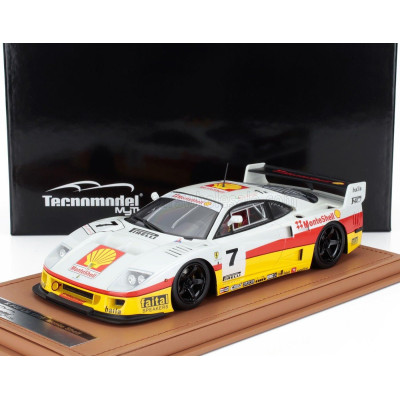 TECNOMODEL FERRARI F40 LM TEAM SHELL N 7 RENDERING EDITION 1996 - BLACK RIMS - CON VETRINA - WITH SHOWCASE - WHITE YELLOW RED 1/