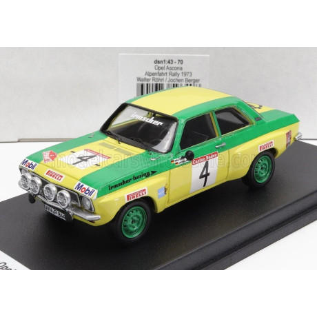 TROFEU OPEL ASCONA (night version) N 4 RALLY ALPENFAHRT 1973 W.ROHRL - J.BERGER - YELLOW GREEN 1/43