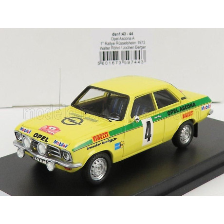 TROFEU OPEL ASCONA A (night version) N 4 WINNER RALLY RUSSELSHEIM 1973 W.ROHRL - J.BERGER - YELLOW GREEN 1/43