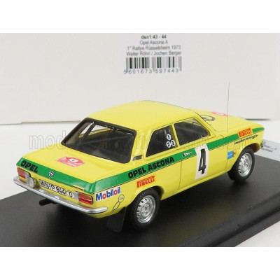 TROFEU OPEL ASCONA A (night version) N 4 WINNER RALLY RUSSELSHEIM 1973 W.ROHRL - J.BERGER - YELLOW GREEN 1/43