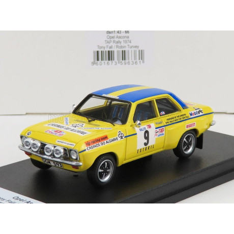 TROFEU OPEL ASCONA (night version) N 9 RALLY TAP 1974 T.FALL - R.TURVEY - YELLOW BLUE 1/43
