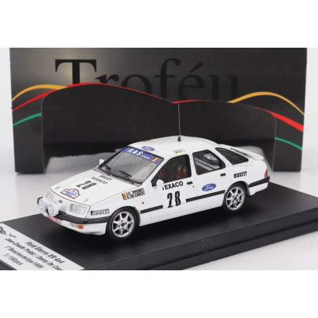 TROFEU FORD ENGLAND SIERRA XR 4x4 N 28 WINNER RALLY BOUCLES DE SPA 1986 JEAN CLAUDE PROBST - DANNY DE CANCK - WHITE 1/43