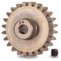 Traxxas fogaskerék 3,17 mm-es tengelyen, 24 foggal és 32DP hajtómű modullal RC autómodellekhez. Szinterezett acélból készült. A rögzítőcsavar a csomag része.