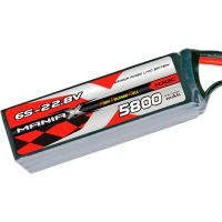 LiHV akkumulátorkészlet ManiaX 100/200C terhelhetőségsel, töltés 1-3C, max. 5C. Hat cellás 6S 22.8V 5800 mAh, méretek: 155x48x50, súly: 810g, szervizcsatlakozó JST-XH.