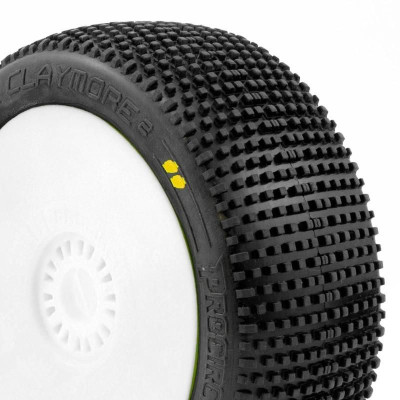 CLAYMORE V2 BUGGY S2 (SOFT) nalepené pneumatiky, bílé disky, 2 ks.