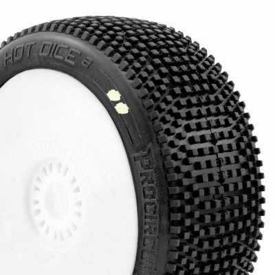 HOT DICES V2 BUGGY S1 (SUPER SOFT) nalepené pneumatiky, bílé disky, 2 ks.