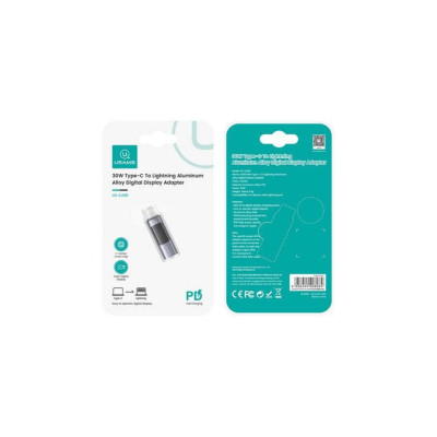 USAMS 30W-os C típusú - Lightning alumíniumötvözet digitális kijelző adapter
