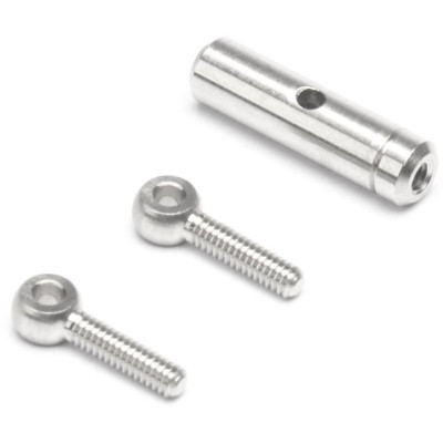 Mosazný poniklovaný napínák M2, délka 20-28mm, očka vnitřní vrtání 1,7mm, 10 ks.