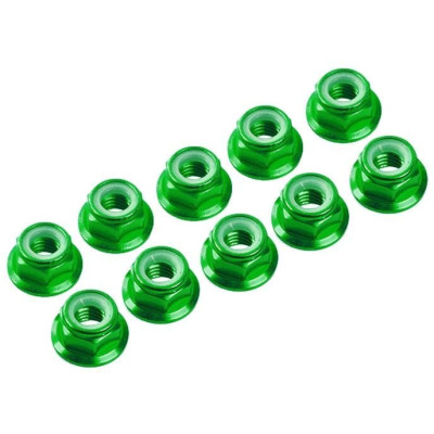 M3 hliníkové samojistné matičky s osazením zelené, 10 ks.
