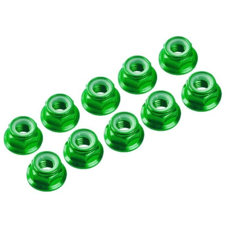 M4/4 mm hliníkové samojistné matičky s osazením zelené, 10 ks.