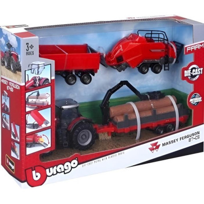 Bburago Massey Ferguson 8740S tartozékokkal (ajándékdoboz)