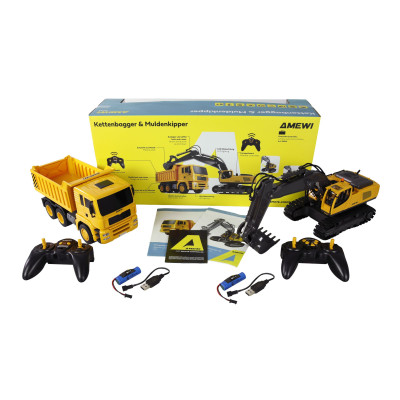 RC 2 az 1-ben kotrógép és dömper 1:18 RTR - építőipari gépek gyerekeknek