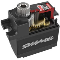 Traxxas szervo 2265 nagy teljesítményű fém fogaskerekekkel és központi alumínium dobozzal. Nyomaték 5,4 kg.cm @ 6,0 V, sebesség 0,13 s/60°, vízálló, tápegység 4,8-6,0 V, súly 14,5 g, méretek: 23x12x22 mm. 25 fogas tárcsa.