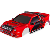 Traxxas karosszéria Ford RS200 piros. Kész, festett és összeszerelt karosszéria ragasztott matricákkal. Tartalmazza a rögzítőelemeket, parabolafényeket, oldalsó tükröket, küszöböket és szívónyílásokat.