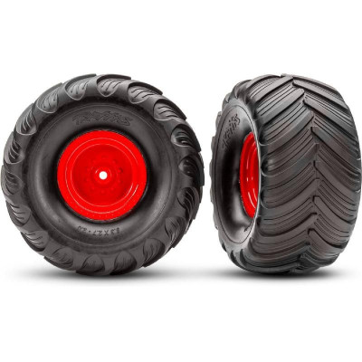 Traxxas kerék 2.0/3.0", piros eltolású 29mm felni, Terra Groove gumik (pár)