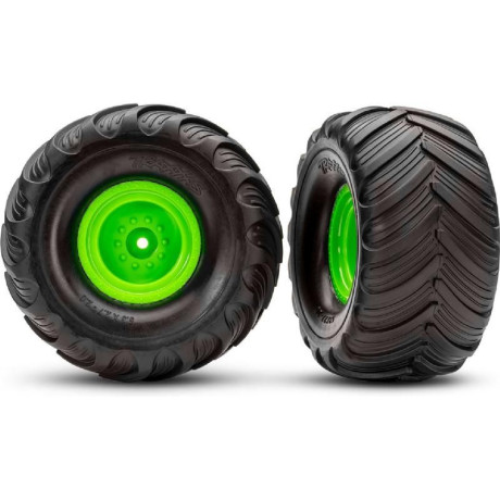 Traxxas kerék 2.0/3.0", zöld offset 19mm felni, Terra Groove gumik (pár)