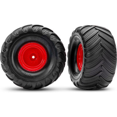 Traxxas kerék 2.0/3.0", piros tárcsa, 19mm eltolás, Terra Groove gumik (pár)