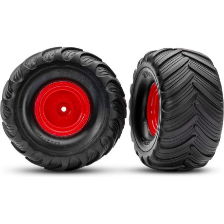 Traxxas kerék 2.0/3.0", piros tárcsa, 19mm eltolás, Terra Groove gumik (pár)