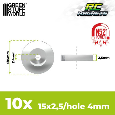 15x2,5 mm-es neodímium mágnesek N52 furattal – 10 db