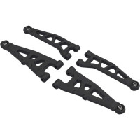 Arrma Mini 1:16 (Mini Kraton) RC autómodellek alkatrésze: D (2) első lengőkarok. A készlet tartalmaz egy pár felső első lengőkart és egy pár alsó első lengőkart, gömbcsuklókkal együtt.