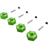 Arrma hatszögletű alumínium 12 mm-es keréktartó, zöld (4), beleértve az M3x3 mm-es rögzítőcsavart (4) és a 2x10 mm-es csapot (4).