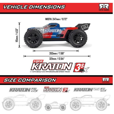 Arrma Mini Kraton 3S DSC BLX 1:16 4WD RTR červená/modrá