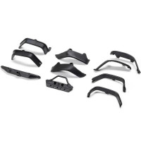 Axial SCX30 autók RC modelljeinek alkatrészei: lökhárítók, sárvédők, Jeep Wrangler JLU.