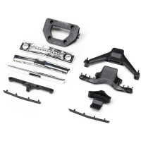 Axial SCX30 K10 RC autómodell alkatrésze: hűtőrács, lökhárítók, konzolok.