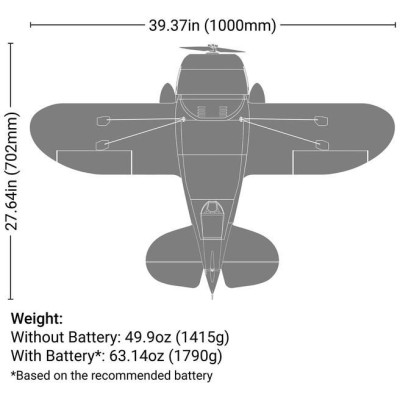E-flite Gee Bee R-2 1.0m AS3X+ SAFE Select BNF Basic