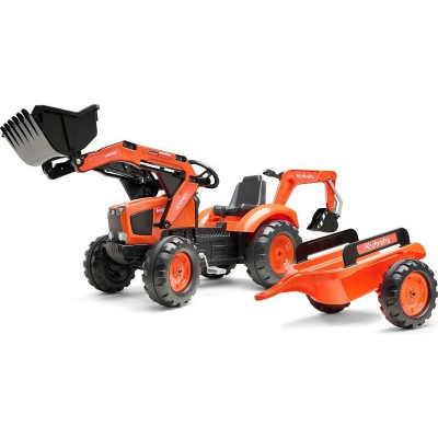FALK - Šlapací traktor Kubota s nakladačem, rypadlem a vlečkou