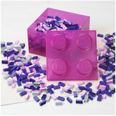 LEGO úložný box s víkem 250x250x180mm - třpytivá modrá