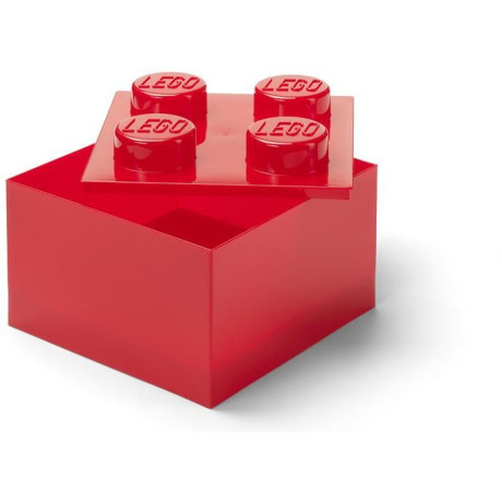 LEGO úložný box s víkem 250x250x180mm - průhledná červená