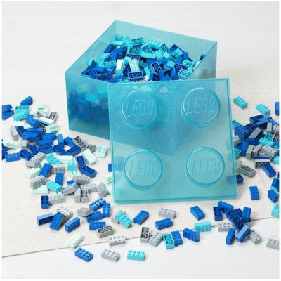 LEGO úložný box s víkem 250x250x180mm - průhledná červená