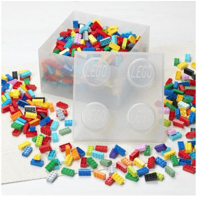 LEGO úložný box s víkem 250x250x180mm - průhledná modrá