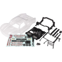 1:12-es Traxxas Mini Slash távirányítós modellautó alkatrész: Mini Slash átlátszó karosszéria. Festést és felületkezelést igényel. Tartalmazza a vezetőfülke alkatrészeit és a rögzítőelemeket. Matricalap.