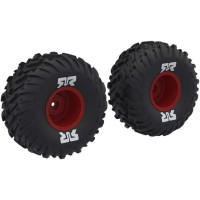 Arrma 1:10 RC autómodellekhez való alkatrész: dBoots Cut Chevron gumikkal szerelt kerék, piros tárcsafék (2). Méret: ⌀127 mm. A vezető egy 14 mm-es hatszögletű kerék. 2,8"-os dBootsCut Chevron gumik.