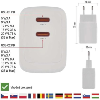 Síťový USB adaptér (zdroj) GaN PD 35W