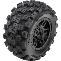 Komplett Pro-Line kerekek 1:16 Mini Kraton RC autómodellekhez. Méretek ⌀91x43mm. A Split Six tárcsafék fekete. Badlands gumik. A vezetőkar 12 mm-es hatszögletű. Nyitott cellás betét.