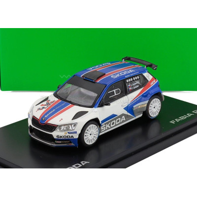 ABREX ŠKODA FABIA III R5 ŠKODA MOTORSPORT DESIGN CS N 0 RALLY 2015 JAN KOPECKY - PAVEL DRESLER - WHITE BLUE 1/43