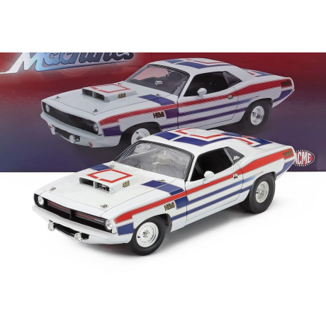 ACME MODELS PLYMOUTH HEMI CUDA COUPE 1970 - WHITE RED BLUE 1/18