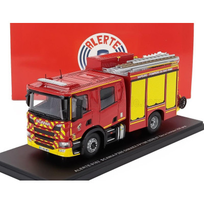 ALERTE SCANIA P280 TANKER TRUCK DOUBLE CABINE GIMAEX FPTSR SDIS 67 SAPEURS POMPIERS DE DU BAS-RHIN 2009 - RED YELLOW 1/43